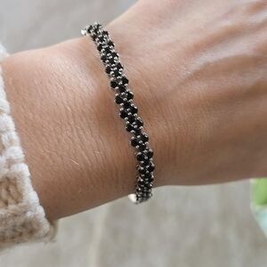 3 Row Narural Black Spinel Sterling Silver Bracelet